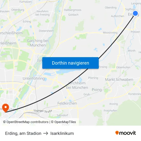 Erding, am Stadion to Isarklinikum map