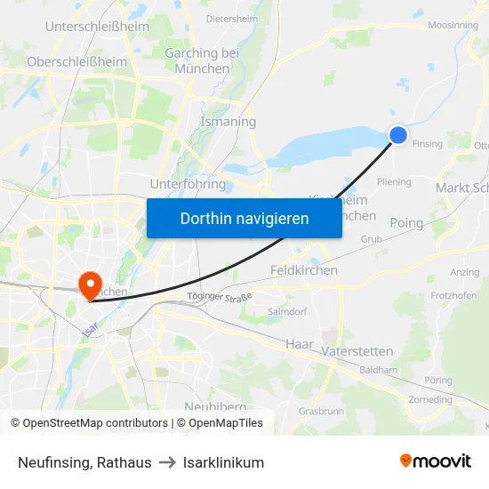 Neufinsing, Rathaus to Isarklinikum map