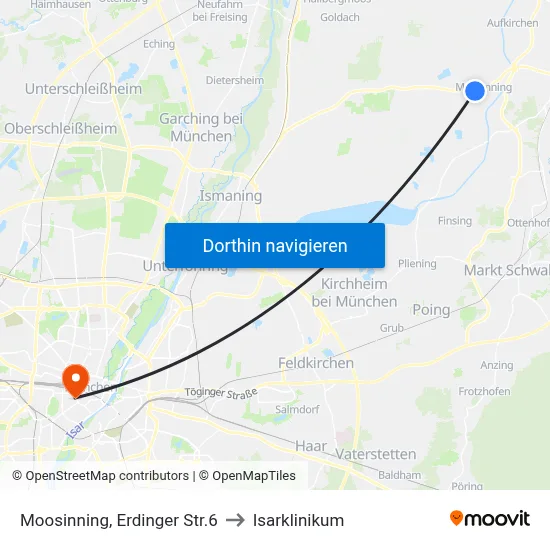Moosinning, Erdinger Str.6 to Isarklinikum map