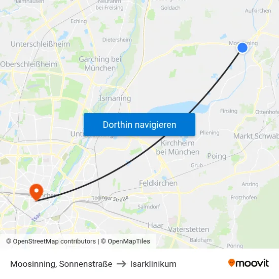 Moosinning, Sonnenstraße to Isarklinikum map