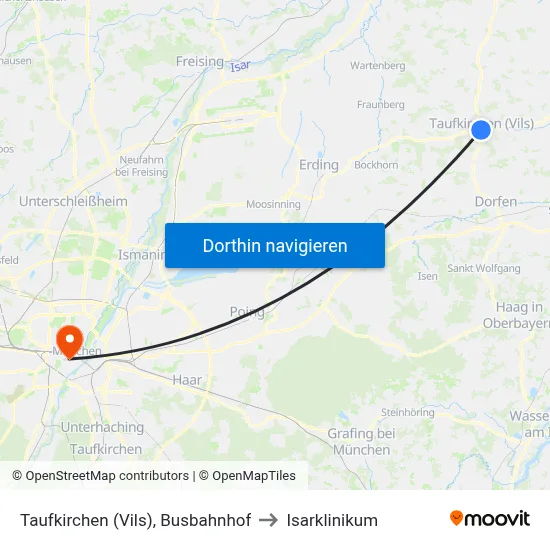 Taufkirchen (Vils), Busbahnhof to Isarklinikum map