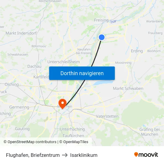 Flughafen, Briefzentrum to Isarklinikum map
