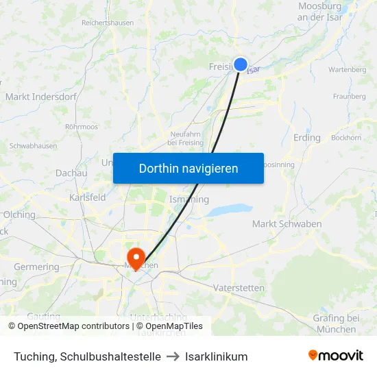 Tuching, Schulbushaltestelle to Isarklinikum map