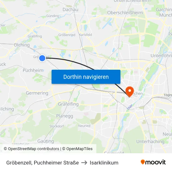 Gröbenzell, Puchheimer Straße to Isarklinikum map