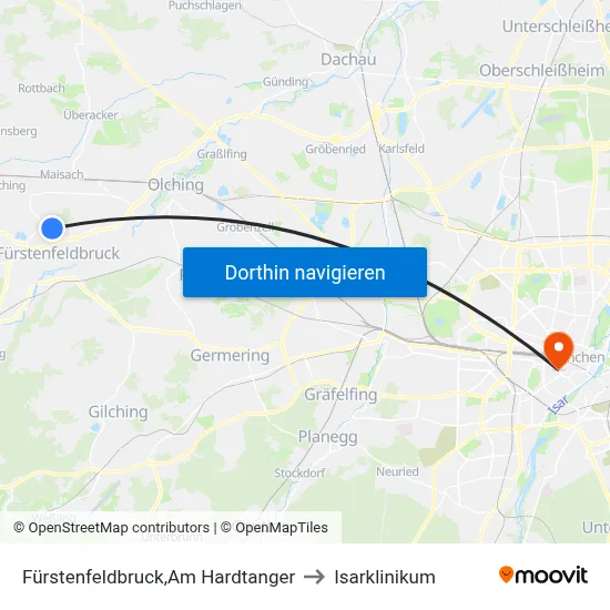 Fürstenfeldbruck,Am Hardtanger to Isarklinikum map