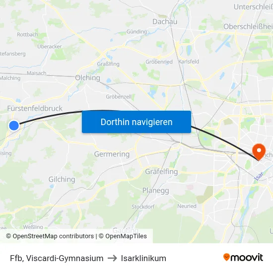 Ffb, Viscardi-Gymnasium to Isarklinikum map