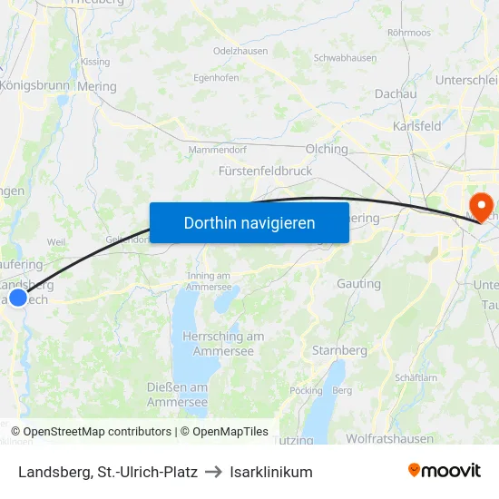 Landsberg, St.-Ulrich-Platz to Isarklinikum map