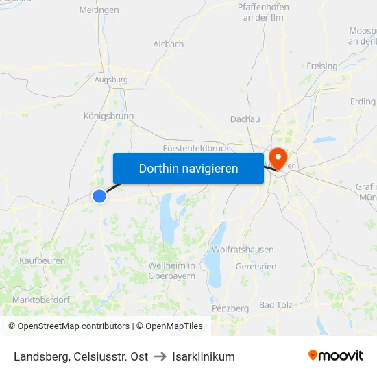 Landsberg, Celsiusstr. Ost to Isarklinikum map