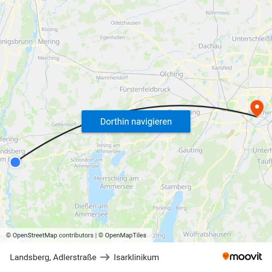 Landsberg, Adlerstraße to Isarklinikum map