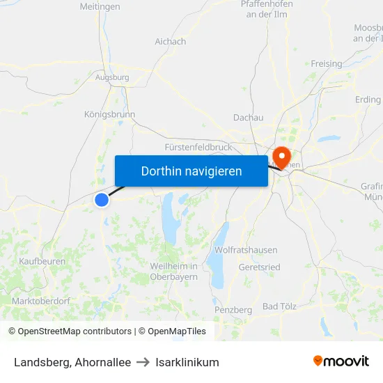 Landsberg, Ahornallee to Isarklinikum map
