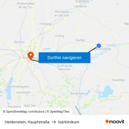 Heldenstein, Hauptstraße to Isarklinikum map