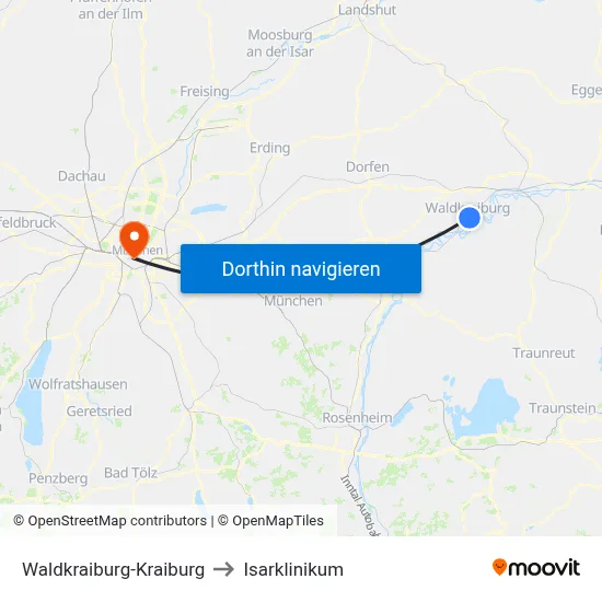Waldkraiburg-Kraiburg to Isarklinikum map