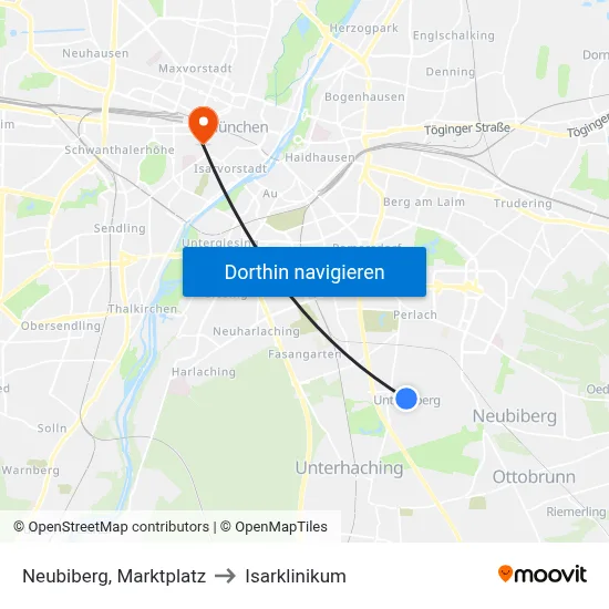Neubiberg, Marktplatz to Isarklinikum map