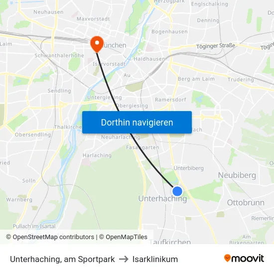 Unterhaching, am Sportpark to Isarklinikum map