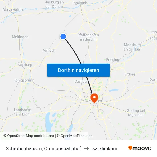 Schrobenhausen, Omnibusbahnhof to Isarklinikum map
