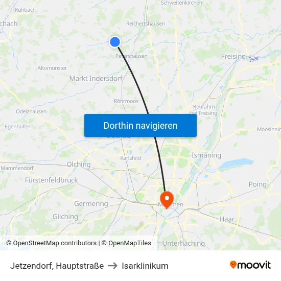 Jetzendorf, Hauptstraße to Isarklinikum map