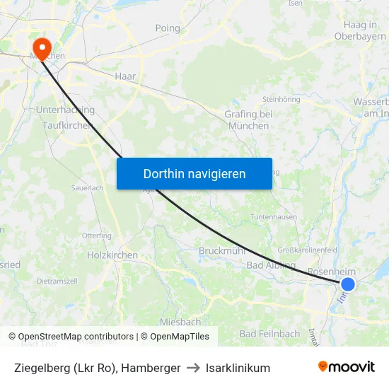 Ziegelberg (Lkr Ro), Hamberger to Isarklinikum map