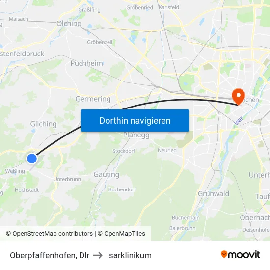 Oberpfaffenhofen, Dlr to Isarklinikum map