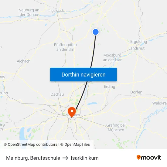 Mainburg, Berufsschule to Isarklinikum map
