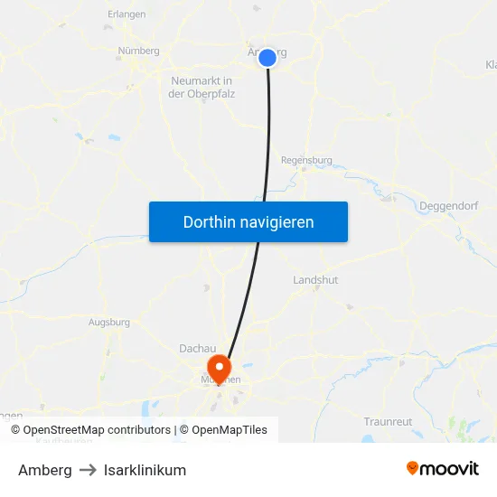 Amberg to Isarklinikum map
