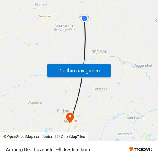 Amberg Beethovenstr. to Isarklinikum map