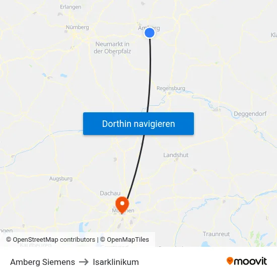 Amberg Siemens to Isarklinikum map