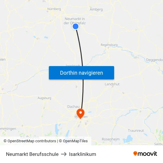 Neumarkt Berufsschule to Isarklinikum map