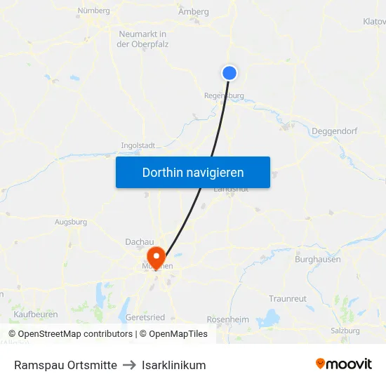Ramspau Ortsmitte to Isarklinikum map