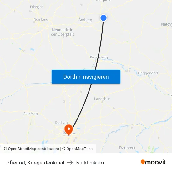 Pfreimd, Kriegerdenkmal to Isarklinikum map