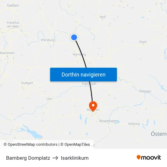 Bamberg Domplatz to Isarklinikum map