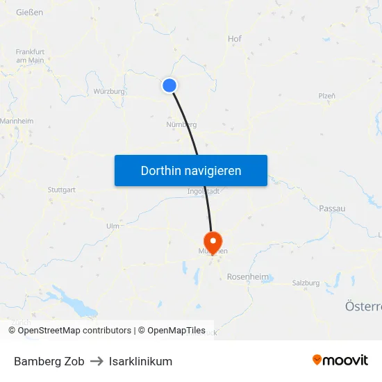 Bamberg Zob to Isarklinikum map
