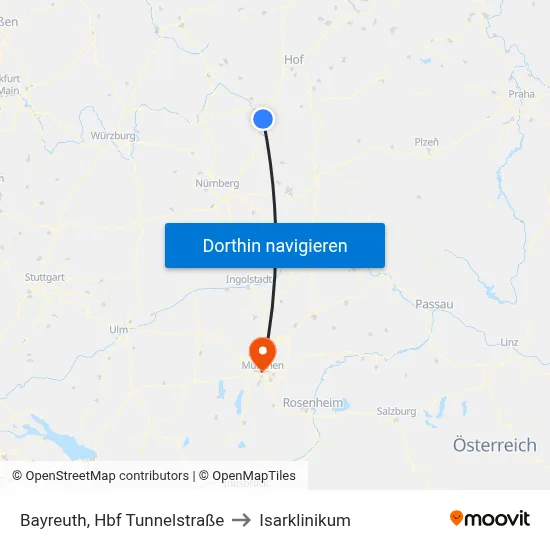 Bayreuth, Hbf Tunnelstraße to Isarklinikum map