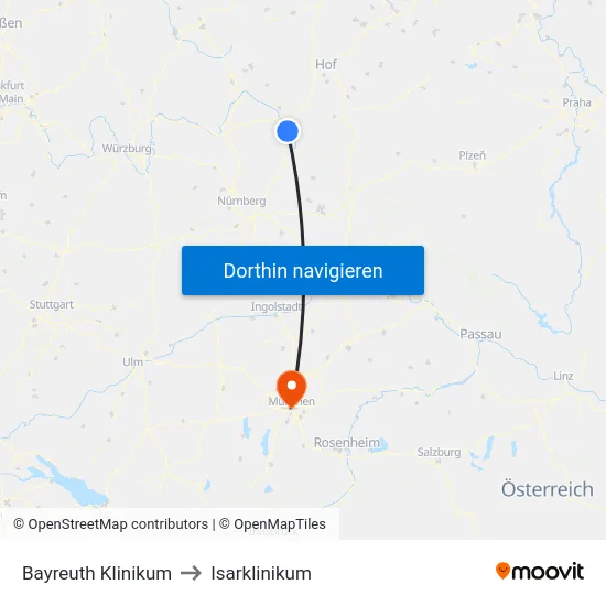 Bayreuth Klinikum to Isarklinikum map