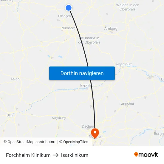 Forchheim Klinikum to Isarklinikum map