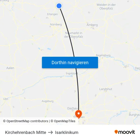 Kirchehrenbach Mitte to Isarklinikum map