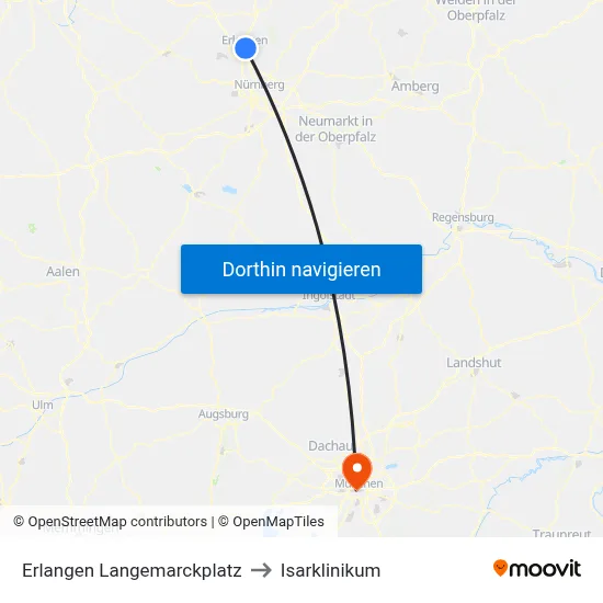 Erlangen Langemarckplatz to Isarklinikum map