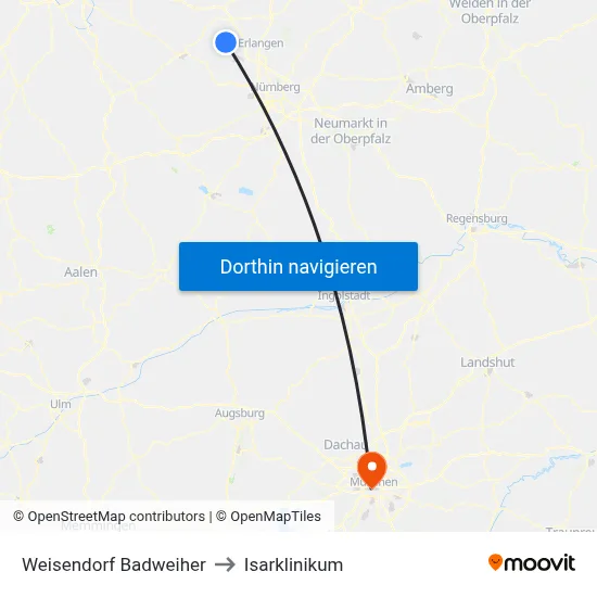 Weisendorf Badweiher to Isarklinikum map