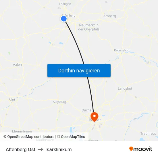 Altenberg Ost to Isarklinikum map
