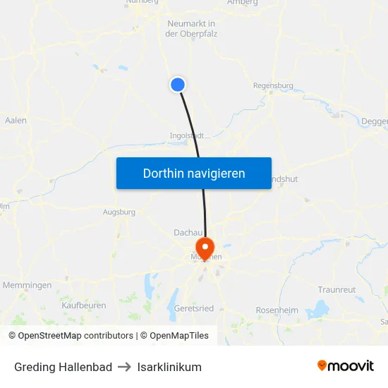 Greding Hallenbad to Isarklinikum map