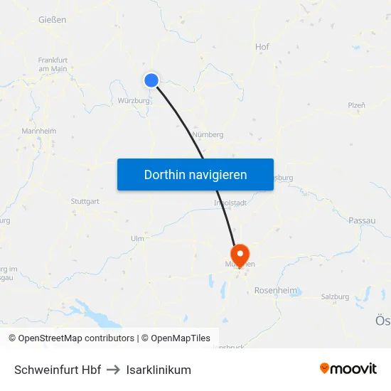 Schweinfurt Hbf to Isarklinikum map