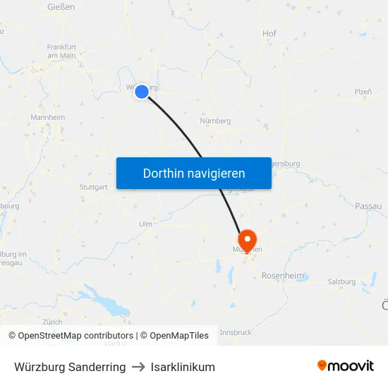 Würzburg Sanderring to Isarklinikum map