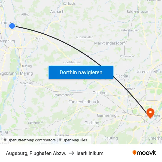 Augsburg, Flughafen Abzw. to Isarklinikum map