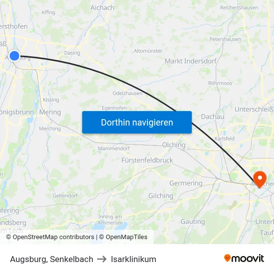 Augsburg, Senkelbach to Isarklinikum map