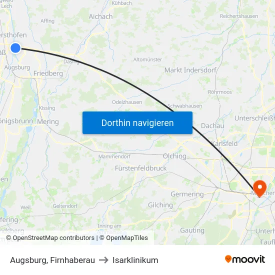 Augsburg, Firnhaberau to Isarklinikum map