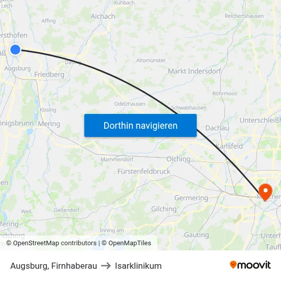Augsburg, Firnhaberau to Isarklinikum map