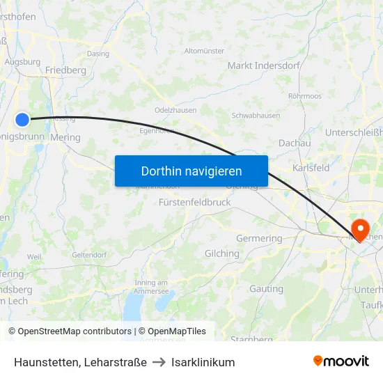 Haunstetten, Leharstraße to Isarklinikum map