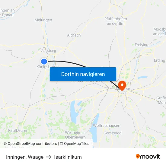 Inningen, Waage to Isarklinikum map