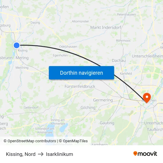 Kissing, Nord to Isarklinikum map