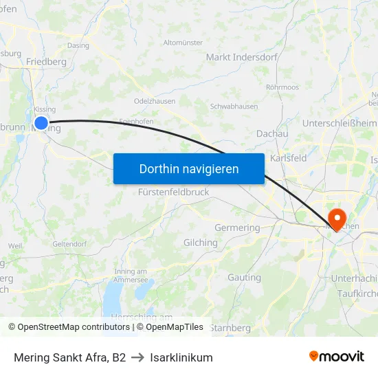 Mering Sankt Afra, B2 to Isarklinikum map
