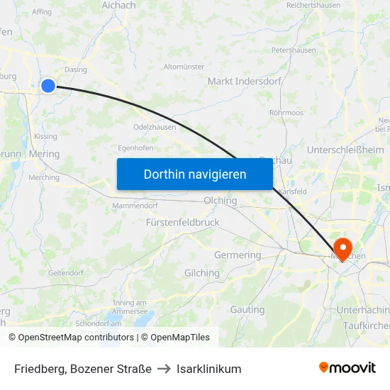 Friedberg, Bozener Straße to Isarklinikum map